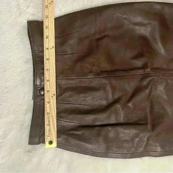 Vintage 70s Brown Leather Pencil Skirt EU 36 XXS - Picture 5 of 14